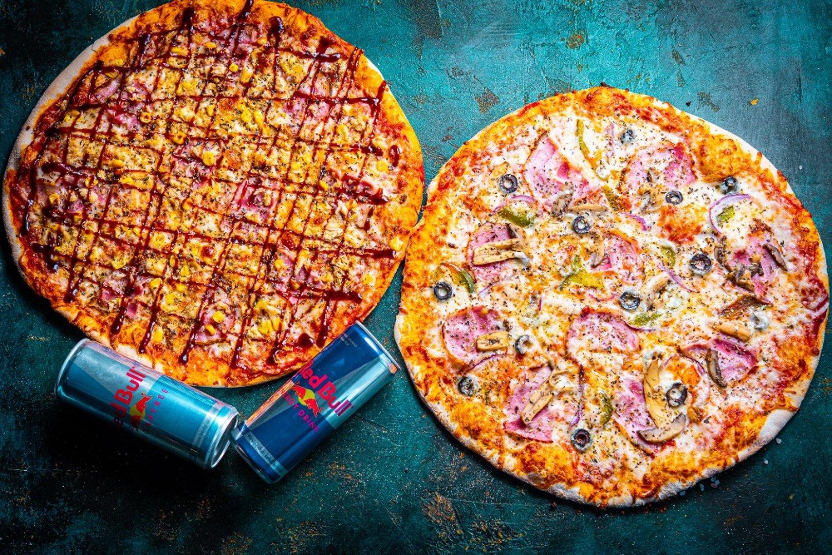 BBq Tibu(28cm)+Alfredo(28cm)+ 2x Red Bull