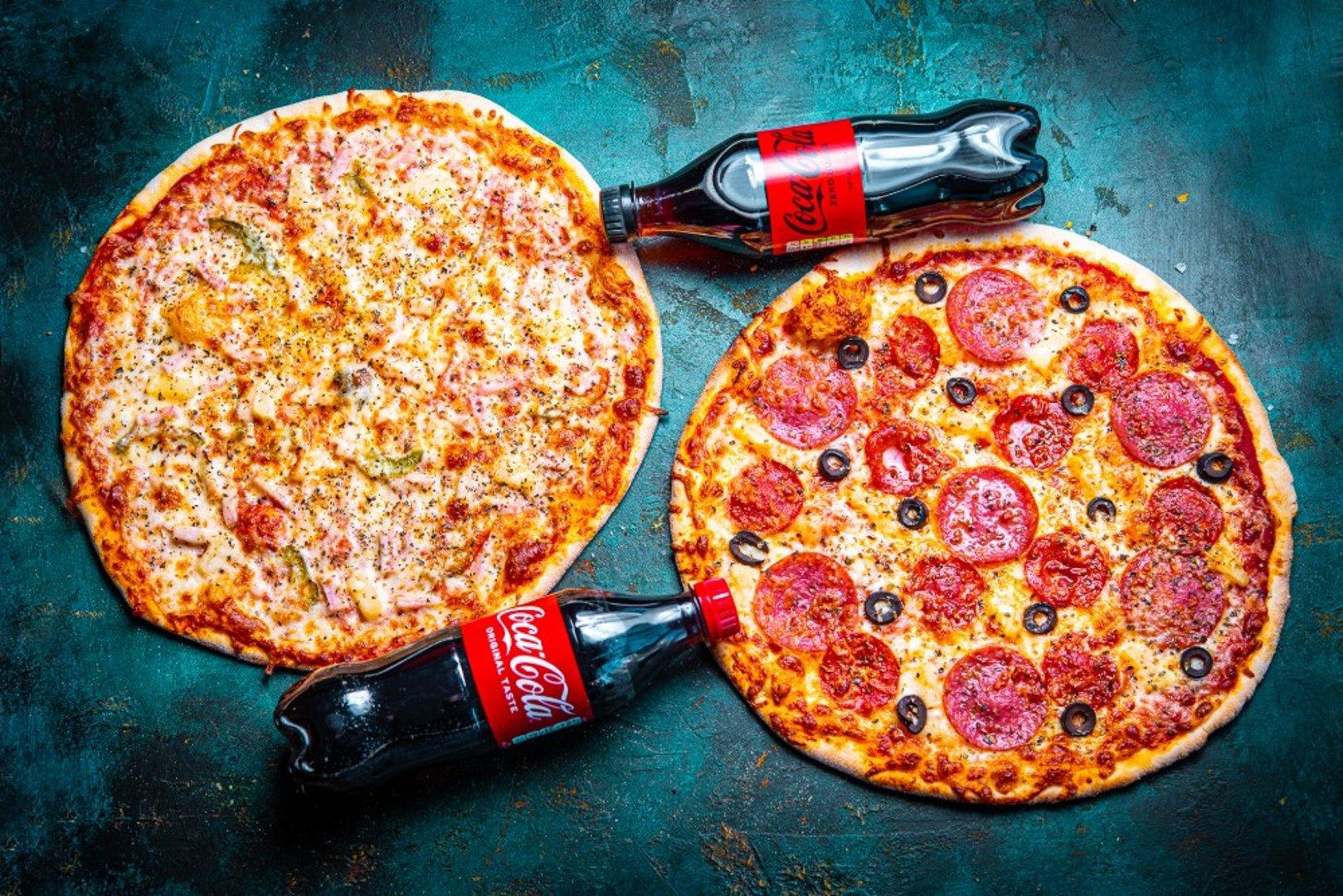 Pizza Tropicana(28cm)+Pizza USA(28cm)+ 2x Karastusjooki